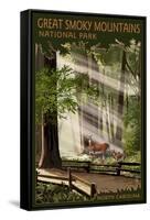 Great Smoky Mountains, North Carolina - Deer and Fawn-Lantern Press-Framed Stretched Canvas