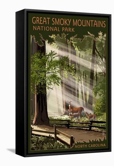 Great Smoky Mountains, North Carolina - Deer and Fawn-Lantern Press-Framed Stretched Canvas