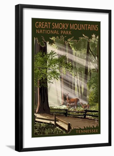 Great Smoky Mountains, Tennessee - Pathway in Trees-Lantern Press-Framed Art Print