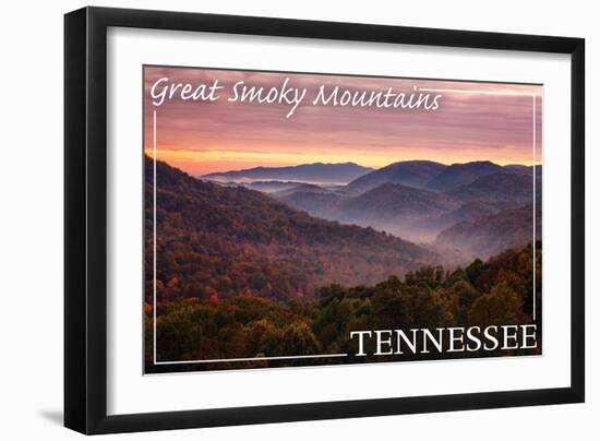 Great Smoky Mountains, Tennessee - Sunset-Lantern Press-Framed Art Print