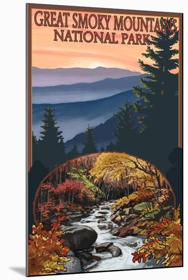 Great Smoky Mountains - Waterfall, c.2009-Lantern Press-Mounted Art Print