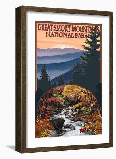 Great Smoky Mountains - Waterfall, c.2009-Lantern Press-Framed Art Print