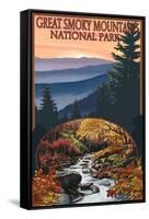 Great Smoky Mountains - Waterfall, c.2009-Lantern Press-Framed Stretched Canvas