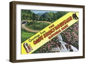 Great Smoky Mts. Nat'l Park, Tennessee - View of Loop-Over, Laurel Falls, Greetings from, c.1944-Lantern Press-Framed Art Print