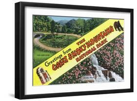 Great Smoky Mts. Nat'l Park, Tennessee - View of Loop-Over, Laurel Falls, Greetings from, c.1944-Lantern Press-Framed Art Print