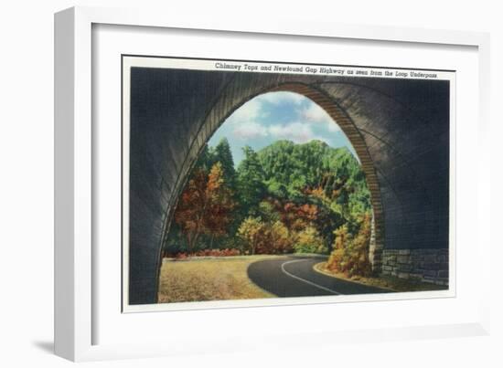 Great Smoky Mts. Nat'l Park, Tn - Autumn Scene from the Newfound Gay Hwy Loop Underpass, c.1940-Lantern Press-Framed Art Print