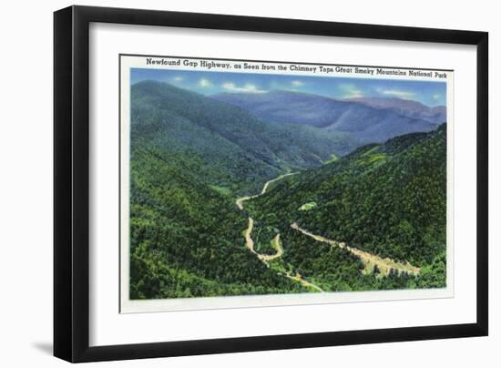 Great Smoky Mts. Nat'l Park, Tn - Chimney Tops View of Newfound Gap Highway, c.1941-Lantern Press-Framed Art Print