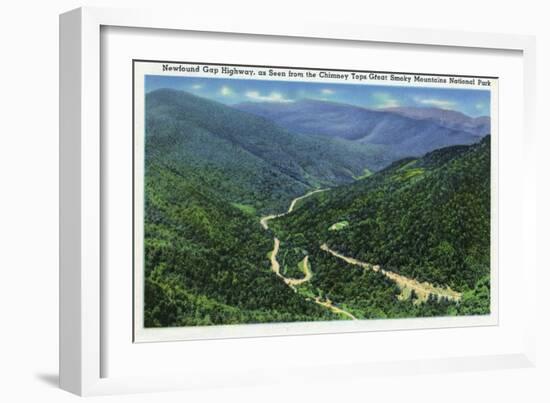 Great Smoky Mts. Nat'l Park, Tn - Chimney Tops View of Newfound Gap Highway, c.1941-Lantern Press-Framed Art Print