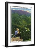 Great Smoky Mts. Nat'l Park, Tn - Hiker Looking at Mt. Le Conte, Newfound Gap Hwy Loop, c.1941-Lantern Press-Framed Art Print