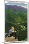 Great Smoky Mts. Nat'l Park, Tn - Hiker Looking at Mt. Le Conte, Newfound Gap Hwy Loop, c.1941-Lantern Press-Mounted Art Print