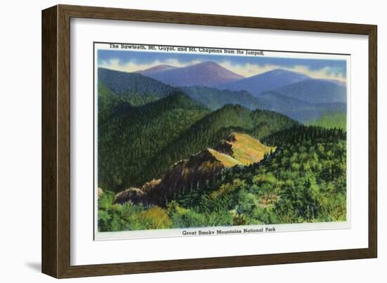 Great Smoky Mts. Nat'l Park, Tn - Jumpoff View of the Sawteeth, Mt. Guyot and Chapman, c.1941-Lantern Press-Framed Art Print