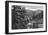 Great Smoky Mts. Nat'l Park, Tn - Newfound Gap Highway Scene (B/W), c.1940-Lantern Press-Framed Art Print