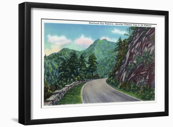 Great Smoky Mts. Nat'l Park, Tn - Newfound Gap Highway Showing Chimney Tops in Distance, c.1946-Lantern Press-Framed Art Print