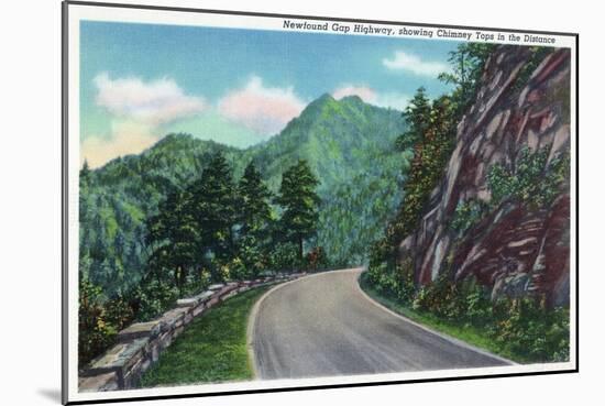 Great Smoky Mts. Nat'l Park, Tn - Newfound Gap Highway Showing Chimney Tops in Distance, c.1946-Lantern Press-Mounted Art Print