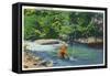 Great Smoky Mts. Nat'l Park, Tn - View of a Fisherman Catching a Fish, c.1946-Lantern Press-Framed Stretched Canvas