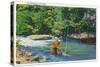 Great Smoky Mts. Nat'l Park, Tn - View of a Fisherman Catching a Fish, c.1946-Lantern Press-Stretched Canvas