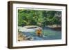 Great Smoky Mts. Nat'l Park, Tn - View of a Fisherman Catching a Fish, c.1946-Lantern Press-Framed Art Print