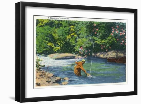 Great Smoky Mts. Nat'l Park, Tn - View of a Fisherman Catching a Fish, c.1946-Lantern Press-Framed Art Print