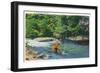 Great Smoky Mts. Nat'l Park, Tn - View of a Fisherman Catching a Fish, c.1946-Lantern Press-Framed Art Print