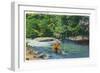 Great Smoky Mts. Nat'l Park, Tn - View of a Fisherman Catching a Fish, c.1946-Lantern Press-Framed Art Print