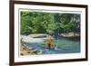 Great Smoky Mts. Nat'l Park, Tn - View of a Fisherman Catching a Fish, c.1946-Lantern Press-Framed Premium Giclee Print