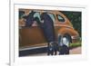 Great Smoky Mts. Nat'l Park, Tn - View of Black Bear and Cubs Looking in a Car, c.1940-Lantern Press-Framed Premium Giclee Print