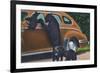 Great Smoky Mts. Nat'l Park, Tn - View of Black Bear and Cubs Looking in a Car, c.1940-Lantern Press-Framed Premium Giclee Print