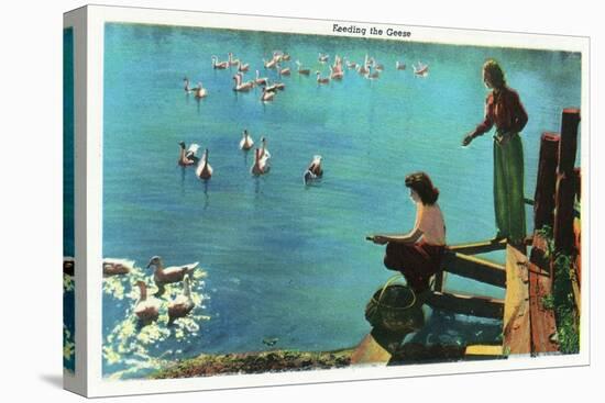 Great Smoky Mts. Nat'l Park, Tn - View of Ladies Feeding Geese, c.1937-Lantern Press-Stretched Canvas