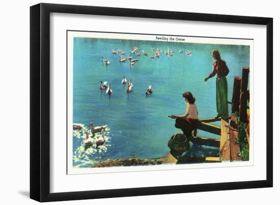 Great Smoky Mts. Nat'l Park, Tn - View of Ladies Feeding Geese, c.1937-Lantern Press-Framed Art Print