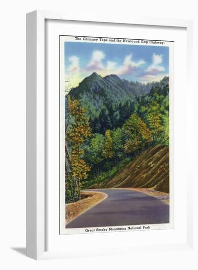 Great Smoky Mts. Nat'l Park, Tn - View of the Chimney Tops from Newfound Gap Highway, c.1941-Lantern Press-Framed Art Print