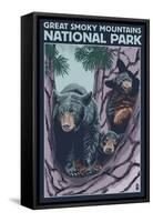 Great Smoky Mts National Park, TN, Black Bear and Cubs in Tree-Lantern Press-Framed Stretched Canvas