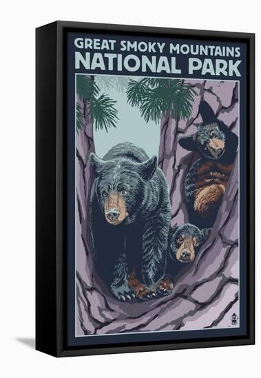 Great Smoky Mts National Park, TN, Black Bear and Cubs in Tree-Lantern Press-Framed Stretched Canvas
