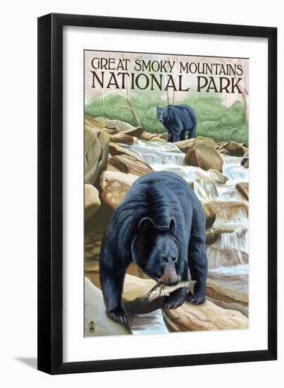 Great Smoky Mts. National Park, TN, Black Bear Fishing-Lantern Press-Framed Art Print