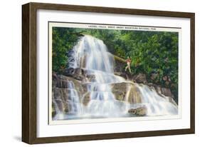 Great Smoky Mts National Park, TN, View of a Hiker Ascending Laurel Falls-Lantern Press-Framed Art Print