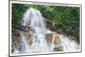 Great Smoky Mts National Park, TN, View of a Hiker Ascending Laurel Falls-Lantern Press-Mounted Art Print