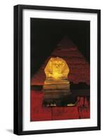 Great Sphinx and Chefren Pyramid Behind at Night-null-Framed Giclee Print