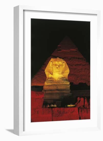 Great Sphinx and Chefren Pyramid Behind at Night-null-Framed Giclee Print