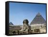 Great Sphinx and Pyramid of Khephren and Menkaure (to left) 4th dynasty, Giza, Egypt-null-Framed Stretched Canvas