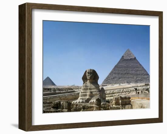 Great Sphinx and Pyramid of Khephren and Menkaure (to left) 4th dynasty, Giza, Egypt-null-Framed Photographic Print