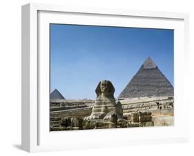 Great Sphinx and Pyramid of Khephren and Menkaure (to left) 4th dynasty, Giza, Egypt-null-Framed Photographic Print