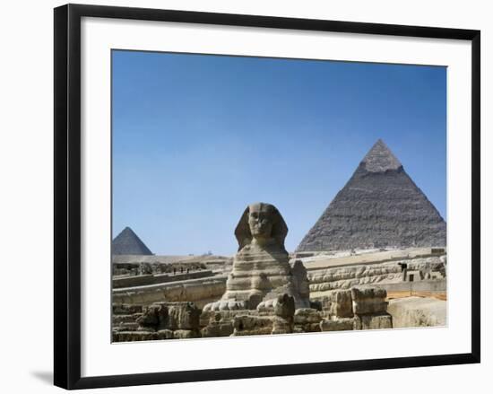 Great Sphinx and Pyramid of Khephren and Menkaure (to left) 4th dynasty, Giza, Egypt-null-Framed Photographic Print