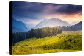 Great View of the Foggy Peak Cresta Di Enghe in Sappada. Dolomites Pesarine, South Tyrol. Location-Leonid Tit-Stretched Canvas