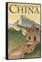 Great Wall of China - Lithograph Style-Lantern Press-Framed Stretched Canvas