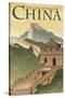 Great Wall of China - Lithograph Style-Lantern Press-Stretched Canvas