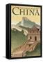 Great Wall of China - Lithograph Style-Lantern Press-Framed Stretched Canvas