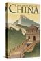 Great Wall of China - Lithograph Style-Lantern Press-Stretched Canvas