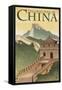 Great Wall of China - Lithograph Style-Lantern Press-Framed Stretched Canvas