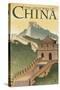Great Wall of China - Lithograph Style-Lantern Press-Stretched Canvas