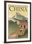 Great Wall of China - Lithograph Style-Lantern Press-Framed Art Print