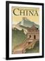 Great Wall of China - Lithograph Style-Lantern Press-Framed Art Print